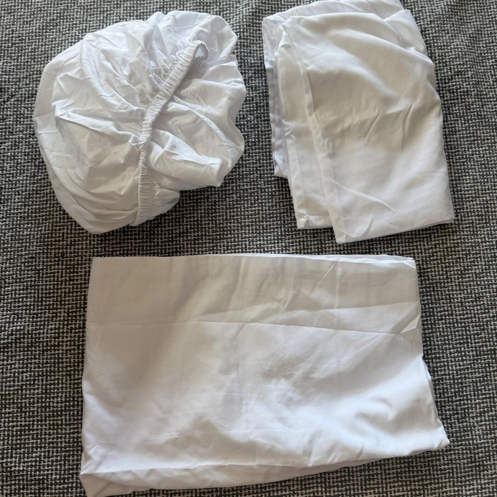 White Toddler Bed Sheet Set Fitted Flat Sheet and Pillowcase 3 Piece Set